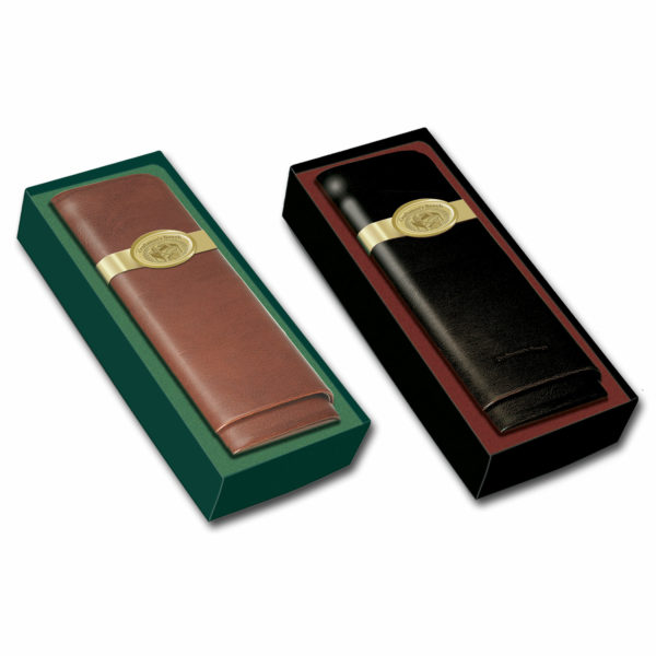 2 Leather Cigar Cases Black and Tan in boxes